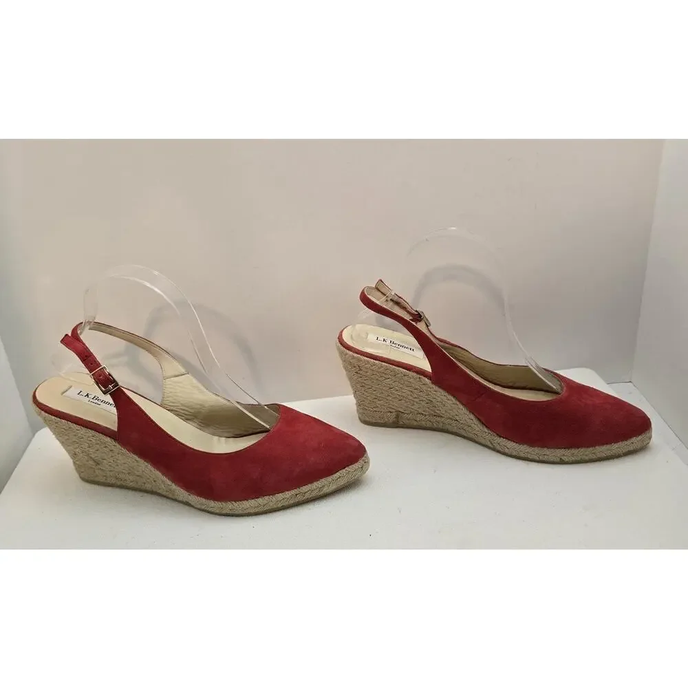 LK Bennett Women's Red Coral Espadrille Bethany Wedges Slingback EU 42 Sz 9.5